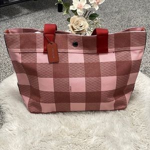 ✨Coach Canvas Tote with Buffalo Blush Plaid Print✨